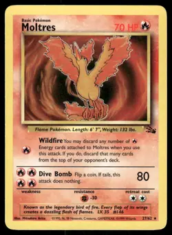 Pokemon Cards Moltres 27/62 UNLIMITED Fossil WOTC Rare NM - Image 1