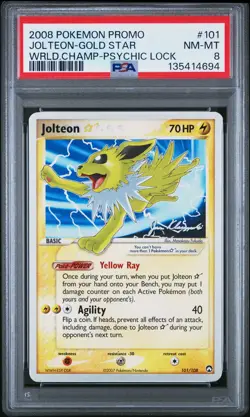 2008 POKEMON WORLD CHAMPIONSHIPS PROMO PSYCHIC LOCK #101 JOLTEON-GOLD STAR PSA 8 - Image 1