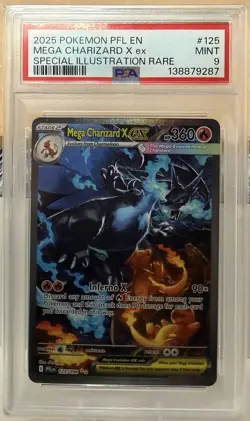 2025 Pokemon PFL En Special Illustration Rare #125 Mega Charizard X ex PSA 9 - Image 1