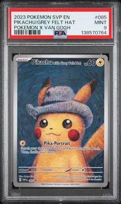 2023 POKEMON SVP EN-SV BLACK STAR PROMO #085 PIKACHU WITH GREY FELT HAT PSA 9 - Image 1
