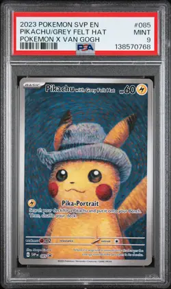 2023 POKEMON SVP EN-SV BLACK STAR PROMO #085 PIKACHU WITH GREY FELT HAT PSA 9 - Image 1