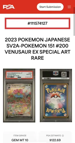PSA 10 Japanese Pokemon Venusaur EX Scarlet & Violet 151 Card 200/165 SAR - Image 3