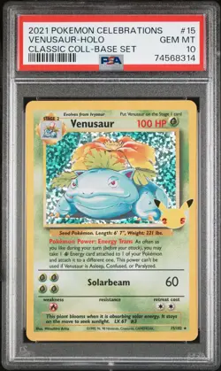 PSA 10 Venusaur 15/102 Pokemon Celebrations Classic Collection Holo Graded Card - Image 1