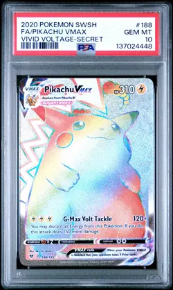 2020 POKEMON SWORD & SHIELD VIVID VOLTAGE SECRET FULL ART/PIKACHU VMAX PSA 10 - Image 1