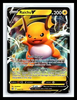 💥 Pokemon TCG Card Raichu V 045/172 Brilliant Stars Ultra Rare Holo - Image 1