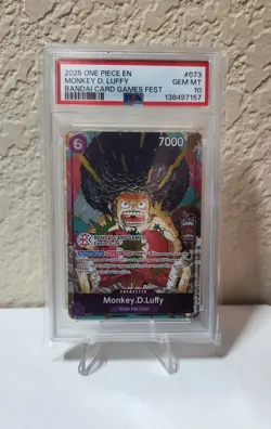 2025 ONE PIECE OP07-073 BANDAI CARD FEST 25-26 MONKEY D LUFFY AFRO PROMO PSA 10 - Image 1