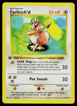 Pokemon Card - Farfetch'd Base Set (Shadowless) 27/102 Uncommon 1st Edition - Image 1