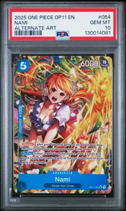 2025 ONE PIECE OP11-A FIST OF DIVINE SPEED ALTERNATE ART #054 NAMI PSA 10 - Image 1