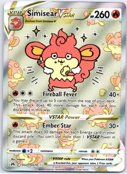 POKEMON TCG SIMISEAR VSTAR GG37/GG70 CRZ HOLO CROWN ZENITH GALARIAN GALLERY - Image 1