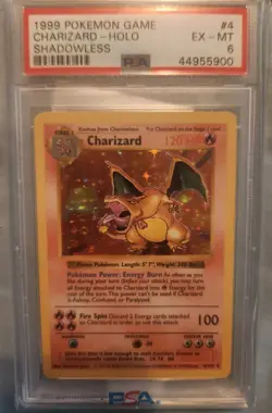 Psa 6 1999 Pokemon TCG Charizard Base Set Holo Shadowless Rare 4/102 - Image 1