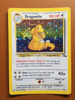 Dragonite Fossil Holo Rare Unlimited LP MP 4/62 Vintage 1999 WOTC Pokemon TCG - Image 1