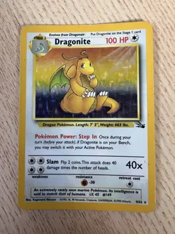 Pokemon TCG Dragonite 4/62 MP Fossil Unlimited Holo Rare WOTC - Image 1