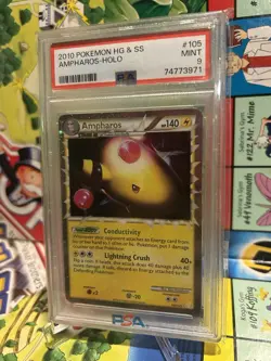 2010 POKEMON HEARTGOLD AMPHAROS PRIME #105 ULTRA RARE PSA 9 MINT HGSS - Image 1