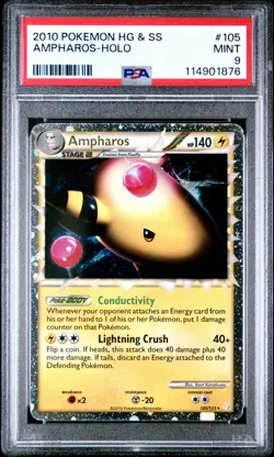 2010 POKEMON HEARTGOLD AMPHAROS PRIME #105 ULTRA RARE PSA 9 MINT #114901876 - Image 1