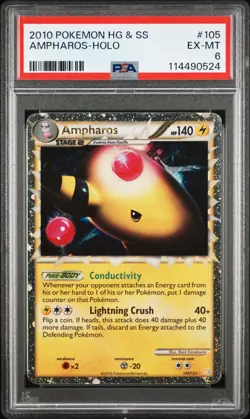 2010 POKEMON HEARTGOLD AMPHAROS PRIME #105 ULTRA RARE PSA 6 EX #114490524 - Image 1