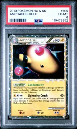 2010 POKEMON HEARTGOLD AMPHAROS PRIME #105 ULTRA RARE PSA 6 EX #119478852 - Image 1