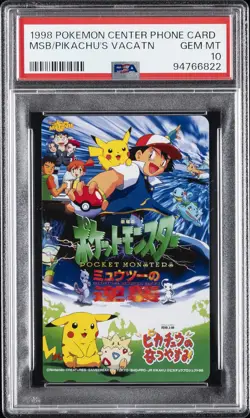 1998 POKEMON CENTER PHONE CARD MEWTWO STRIKES BACK/PIKACHU'S VACATION PSA 10 - Image 1