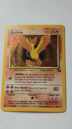 Moltres Pokemon Card Holo WOTC 12/62 Fossil Set Rare Vintage 1999 Original - Image 1