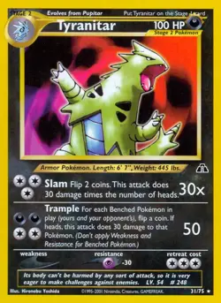 Tyranitar - 31/75 - Pokemon Neo Discovery Unlimited Rare Card WOTC LP - Image 1