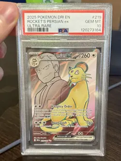 2025 Pokemon SV Destined Rivals Team Rocket's Persian ex #219/182 PSA 10 - Image 1