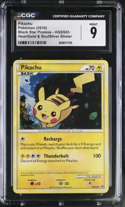CGC 9 MINT Pikachu 2010 Black Star Promos HGSS03 Holo Pokemon Card - Image 1