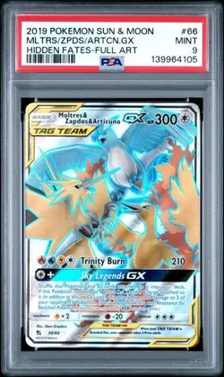PSA 9 Moltres & Zapdos & Articuno GX #66 - Pokemon Hidden Fates Full Art - Image 1