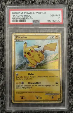 PSA 10 Pikachu WORLD PROMO GERMAN POKEMON HOLO FS JAPAN 2010 RARE (WITH SWIRL) - Image 1