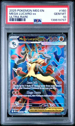 2025 POKEMON MEG EN-MEGA EVOLUTION ULTRA RARE #160 MEGA LUCARIO EX PSA 10 - Image 1