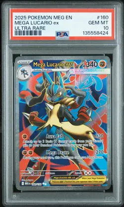 2025 POKEMON MEG EN-MEGA EVOLUTION ULTRA RARE #160 MEGA LUCARIO EX PSA 10 - Image 1