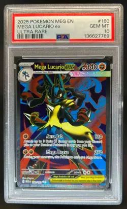 2025 Pokemon Mega Evolution MEG EN Lucario ex Ultra Rare #160/132 PSA 10 - Image 1