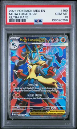 2025 POKEMON MEG EN-MEGA EVOLUTION ULTRA RARE #160 MEGA LUCARIO EX PSA 10 - Image 1
