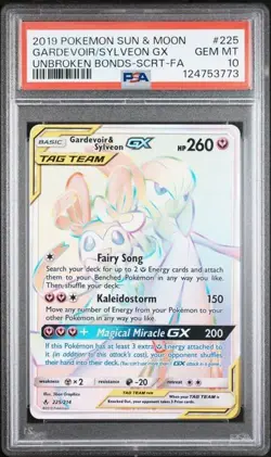 2019 POKEMON SUN & MOON UNBROKEN BONDS GARDEVOIR & SYLVEON GX SCRT #225 PSA 10 - Image 1