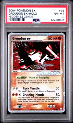2004 Pokemon Ex Hidden Legends #93 Groudon Ex-Holo Hidden Legends PSA 8 - Image 1