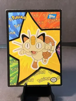 Topps 1999 Pokemon The Movie Sticker Series Card Meowth Blue Label Rare - Image 1