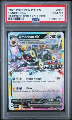 2025 POKEMON PRISMATIC EVOLUTIONS SURPRISE BOX EXCLUSIVE #060 UMBREON EX PSA 10 - Image 1