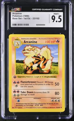 Pokemon 1999 CGC Mint+ 9.5 Arcanine 23/102 Base Set Shadowless 1st Edition - Image 1