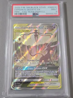 PSA 9 - 2020 Pokemon Sun & Moon Black Star Promo SM240 Espeon & Deoxys GX Mint - Image 1