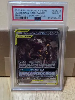 2020 POKEMON SM BLACK STAR PROMO TAG TEAM POWERS COLL UMBREON & DARKRAI GX PSA 8 - Image 1