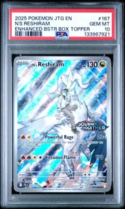 2025 Pokemon EN Journey Together N's Reshiram Stamped Box Topper #167 PSA 10 - Image 1