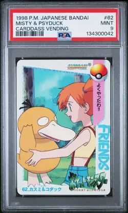 1998 POKEMON JPN BANDAI CARDDASS VENDING #62 MISTY & PSYDUCK PSA 9 - Image 1