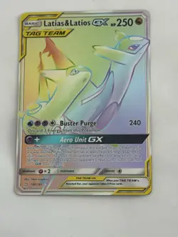 Latias & Latios GX 190 Team-Up Secret Rainbow Rare Sun & Moon Pokemon - Image 1