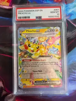 2024 Pokemon SV Surging Sparks - SSP EN Pikachu Ex #057/191 PSA 10 - Image 1