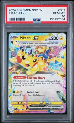 2024 POKEMON SSP EN-SURGING SPARKS #057 PIKACHU EX PSA 10 - Image 1