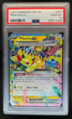 2024 Pokemon SV Surging Sparks - SSP EN Pikachu Ex #057/191 PSA 10 - Image 1