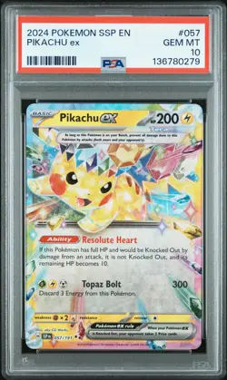 2024 Pokemon SSP EN-Surging Sparks Pikachu EX PSA 10 #057 - Image 1