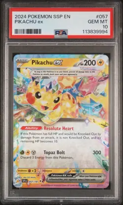 2024 POKEMON SSP EN-SURGING SPARKS #057 PIKACHU EX PSA 10 - Image 1