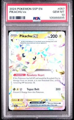 2024 POKEMON SSP EN-SURGING SPARKS #057 PIKACHU EX PSA 10 - Image 1