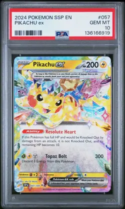2024 POKEMON SSP EN-SURGING SPARKS #057 PIKACHU EX PSA 10 - Image 1