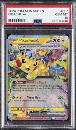 2024 POKEMON SSP EN-SURGING SPARKS #057 PIKACHU EX PSA 10 - Image 1