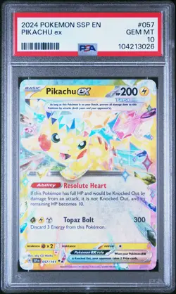 2024 POKEMON SSP EN-SURGING SPARKS #057 PIKACHU EX PSA 10 - Image 1